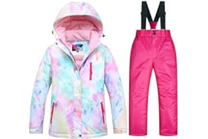WOWULOVELY Girl's Winter Skisuit Thicken Warm Hooded Snowsuit Toddler Ski Jacket Pants Set