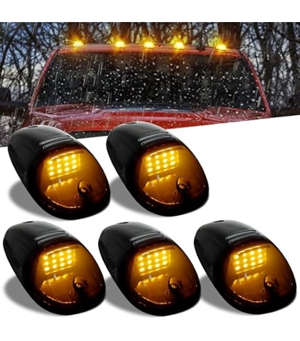RATCHROLL 5-Pack Smoked Cab Marker Lights – Yellow LED Roof Running Lamps For Chevy & GMC Trucks 1973-1987