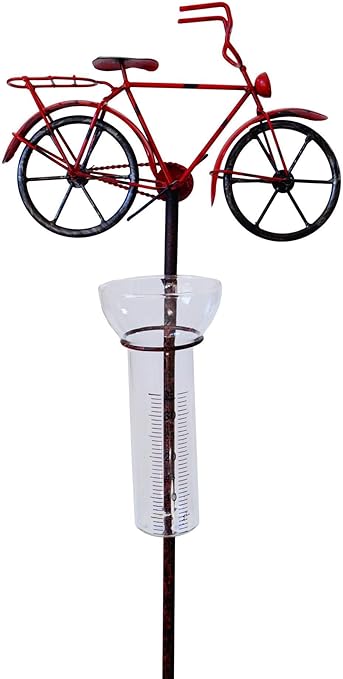 Amicaso Regenmesser Fahrrad Niederschlagsmesser Gartendeko Aus Metall Echtglas Wetterstation Amazon De Garten