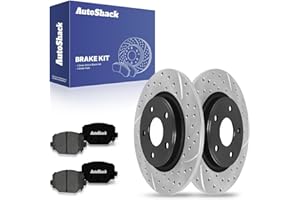AutoShack Rear Solid Drilled & Slotted E-Coated Brake Rotors + Premium Ceramic Pads 6-PC Brake Kit Replacement for 2012-2020 