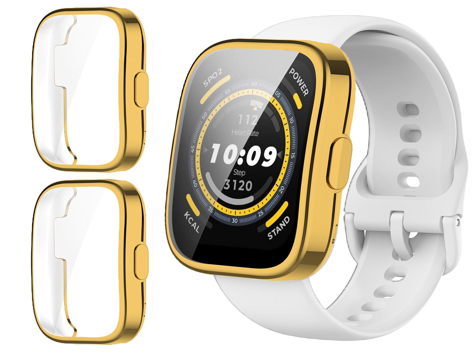GIOPUEY Case Compatible with Amazfit Bip 5, [2 PACK] Soft TPU, Shock Resistant, Amazfit Bip 5 Cover - Gold+Gold