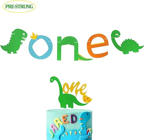 Amazon Com First Dinosaur Banner 1st Cake Topper Dino One Theme