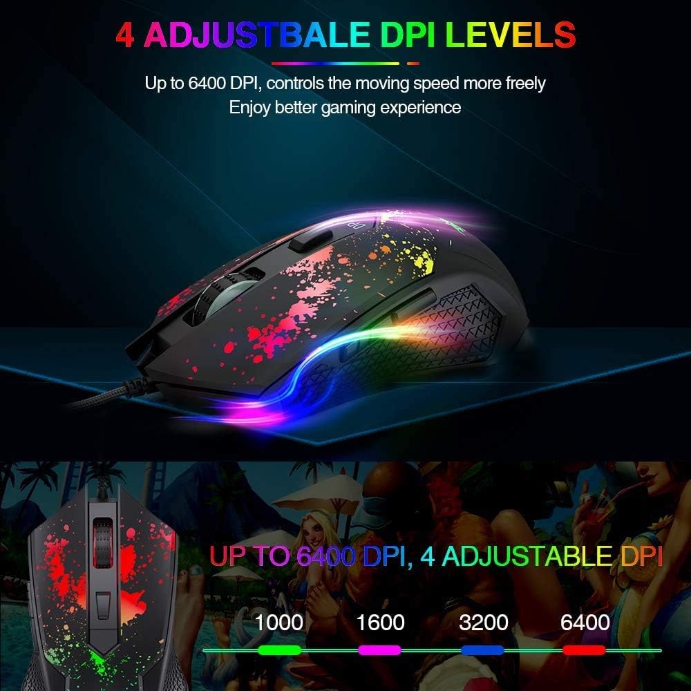BENGOO Gaming Mouse for Computer, Wired USB Ergonomic Laptop Mice with Chroma RGB Backlit, 6400