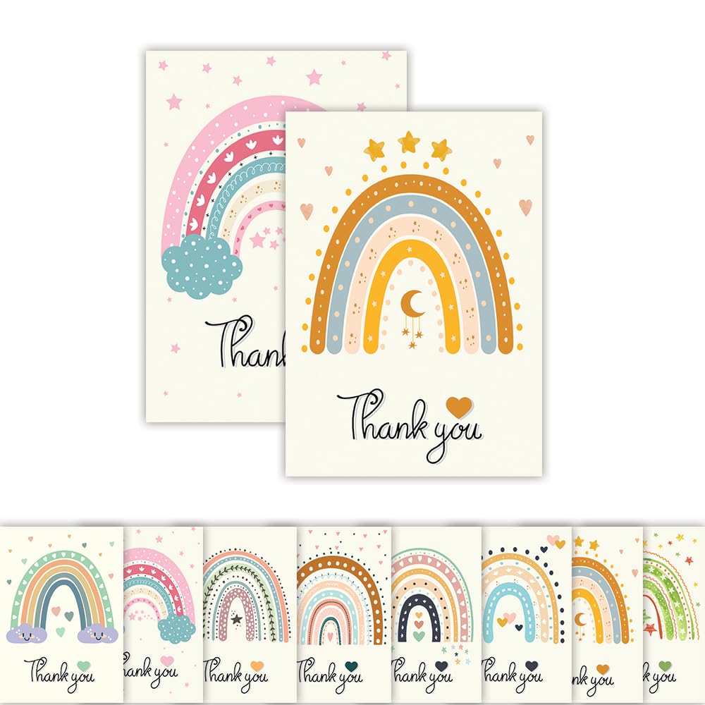 Papa Prints Pack of 24 Rainbow Thank You Cards Kids (149 x 105 mm) Kids Thank You Notes Thank You Card with Envelopes Thank You Cards Multipack