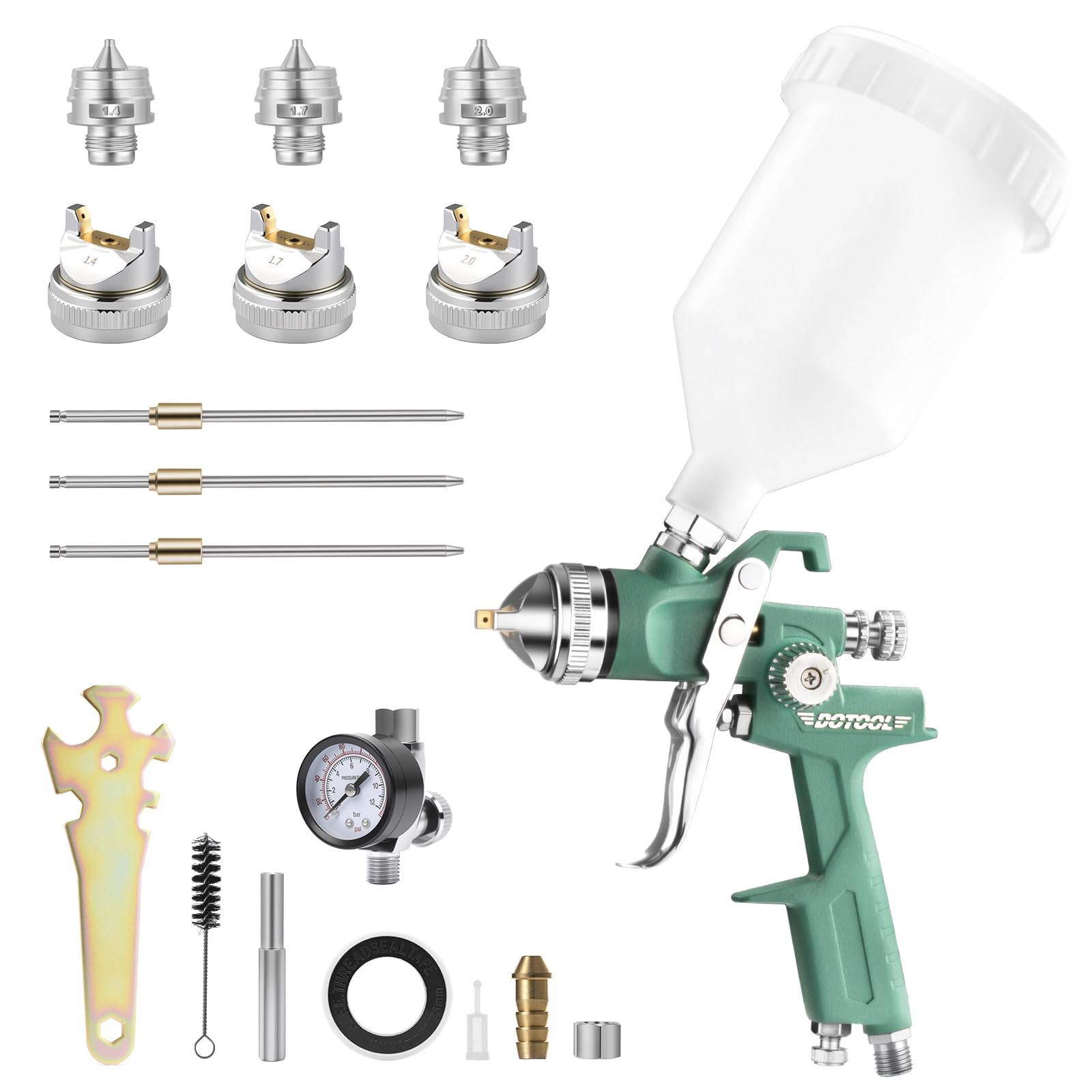 Photo 1 of Hvlp Spray  Kit H827 Automotive Paint Gun with 1.4/1.7/2.0mm Nozzles,Air Spray Gun with 600cc Capacity Cup & Air Regulator Professional Sprayer for Car Primer,Varnish and Top Coat. (Both)