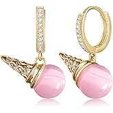 unixmoment Sparkly Crystal Opal Ice Cream Dangle Drop Earrings Funny 14K Gold Food Huggie Hoop Earrings For Women