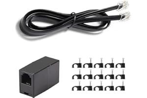 Vthahaby (10 FT) Telephone Extension Cord Phone Cable Line Wire, Black, with Standard RJ11 Plug and 1 in-Line Couplers and 15 Cable Clip Screw for Calling Communication