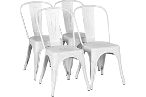 Yaheetech Metal Dining Chairs Set of 4, Industrial Stackable Kitchen Chairs with Back for Dining Room/Restaurant/Bistro/Patio, Indoor & Outdoor Use, Distressed White