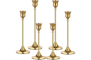 PUSENLAN Metal Candle Holders for Candlesticks Taper Candlestick Holders Set Vintage Decorative Centerpiece Candelabra Tall Candle Stands (Gold, 2 Sets (6 pcs))