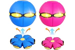 Staimer 2 Pack Doggy Disc Ball with 6 Lights, Dog Flying Disc Toy Outdoor Gmaes, Flying Saucer Ball Dog Toy, Interactive Herding Decompression Kids Toys (Blue/Pink)