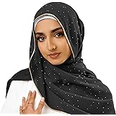 Piewag Hijab Scarf for Women Soft Chiffon Rhinestone Long Scarf Shawl Fashion Muslim Hijab Head Wrap Scarves