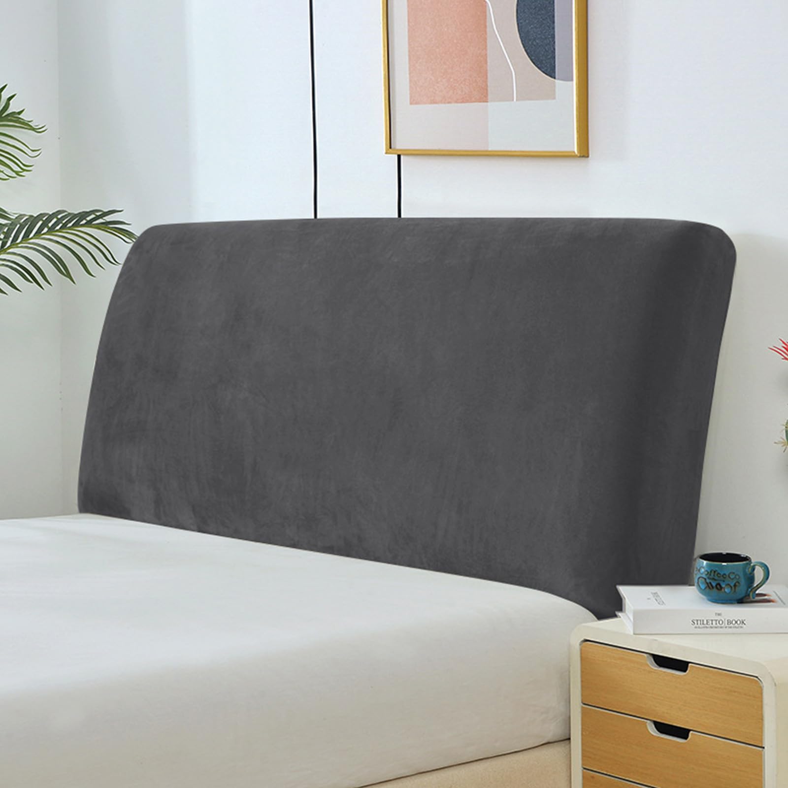 Bed Headboard Covers, Universal Stretch Bed Headboard Cover, Modern Velvet All-inclusive Elastic Headboard Cover Stretch Dustproof Protector Cover for King / Double Bedroom (Dark Gray, 150-170 CM) — image 1