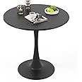 Giantex Black Round Dining Table, 32" Modern Tulip Kitchen Table w/ 0.9” Thickened Tabletop & Sturdy Metal Pedestal, Mid-Century Leisure Table for Small Places, Dining Room, Living Room, Cafe
