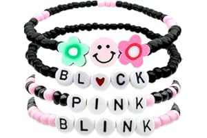 Neffliwe 4 Pcs Kit Handmade Black Pink Friendship Bracelets Korean pop Merch Concert Outfit Gifts for Women Men Fans