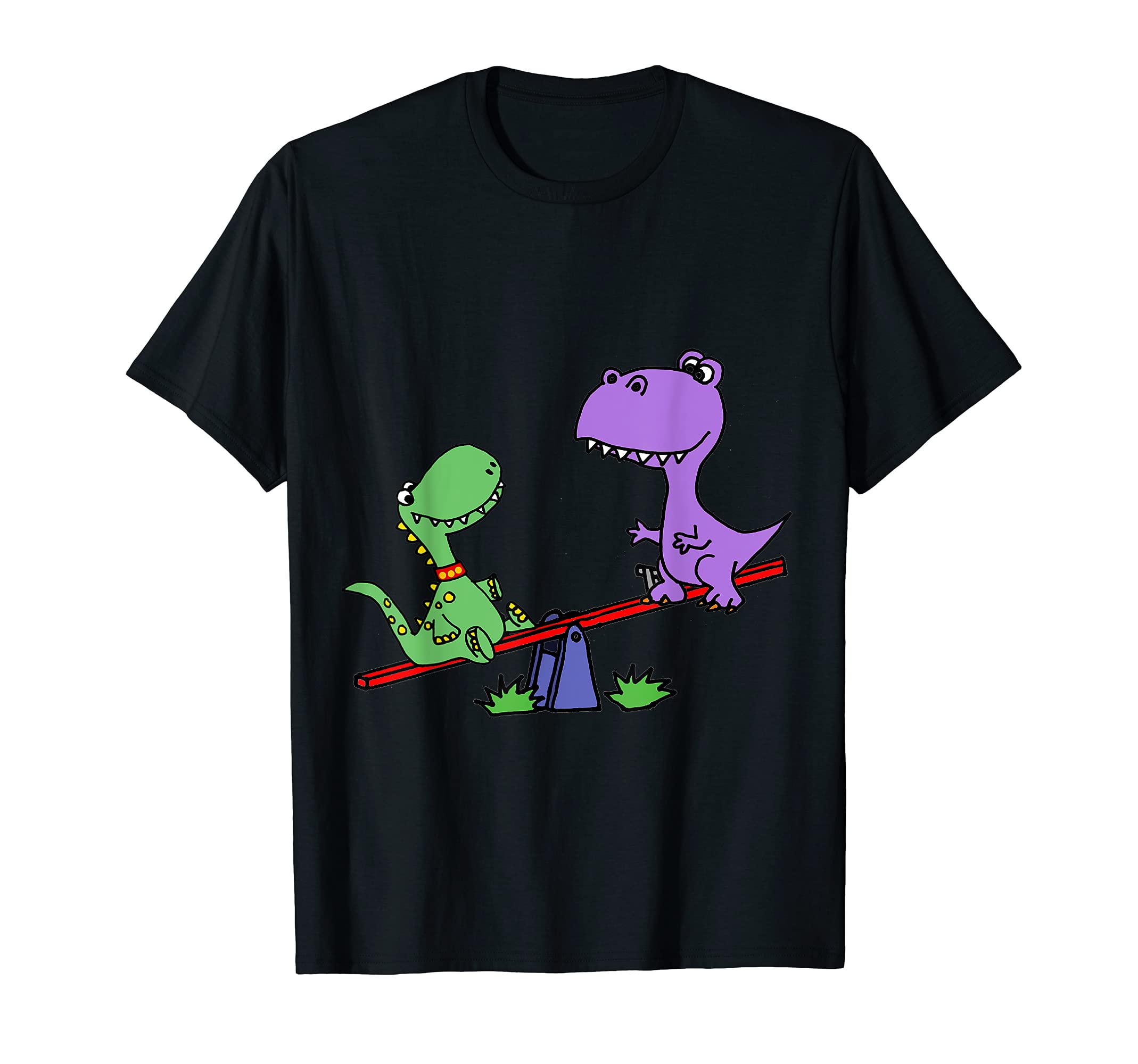Smileteesfunny Funny T-rex Dinosaurs Playing Seesaw Cartoon T-Shirt