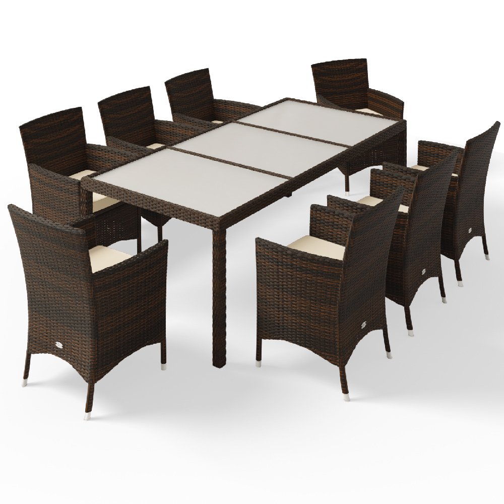 Deuba Poly Rattan Garden Dining Table and Chairs Set Outdoor Patio