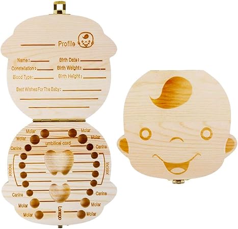 Caja de madera para guardar los dientes del bebé, con texto ...