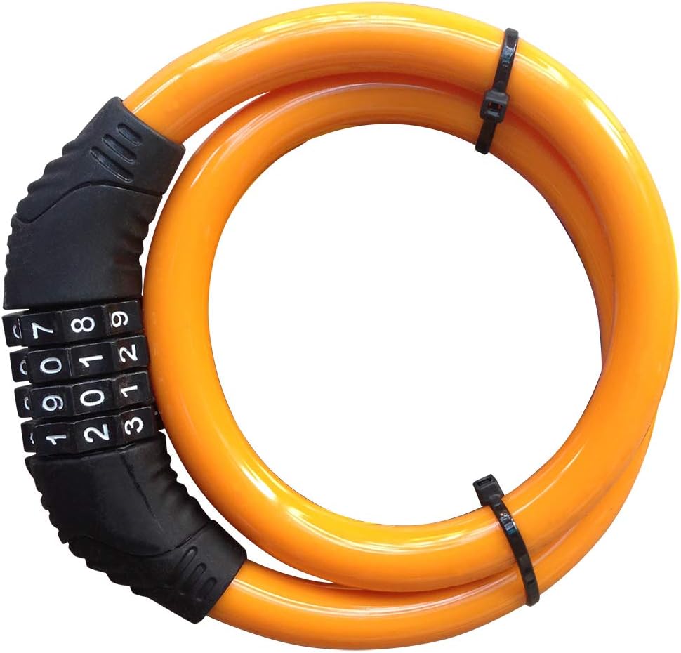 QSPORTPEAK Security Bike Lock 4 Digit Resettable Combination Cable Lock for Bicycle, 2 Feet x 1/2 Inch (Orange)