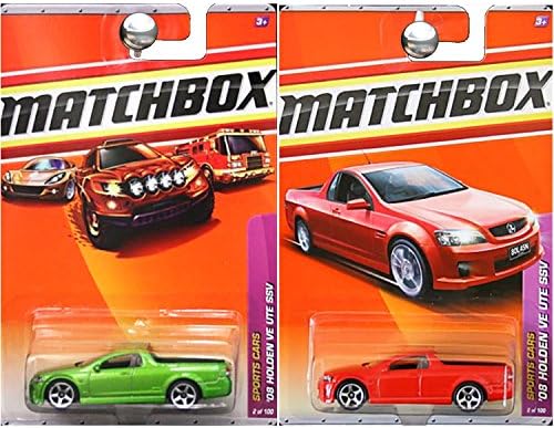 Matchbox Sports Cars 2008 Holden VE UTE SSV in Green and Red SET OF 2