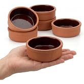 Hakan Hitit Clay Bowl Set of 6, Terracotta 4.5-inch Bowls, 8.5 Oz Glazed Inside Ancient Pottery, Turkish Clay Yogurt Pots, Earthenware for Mexican Dishes, 6 Pcs, 250 cc