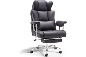 ZZWHOM Big and Tall Office Chair with Foot Rest Comfortable Executive Reclining Office Chair Large Leather Chair with Adjustable High Back Heavy Duty for Heavy People up to 400lbs Grey
