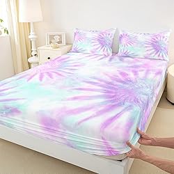 Erosebridal Tie Dye Fitted Sheet Full Purple Tie
