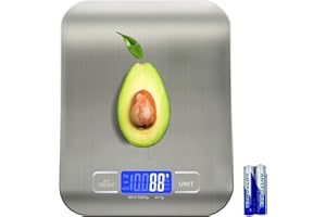 SOYOK Food Scale, 11lb Kitchen Scale with 6 Units Tare Function & LCD Display, 0.05oz/1g Stainless Steel Digital Food Scale Grams and Ounces for Baking, Cooking, Dieting and Meal Prep (Batteries Included)