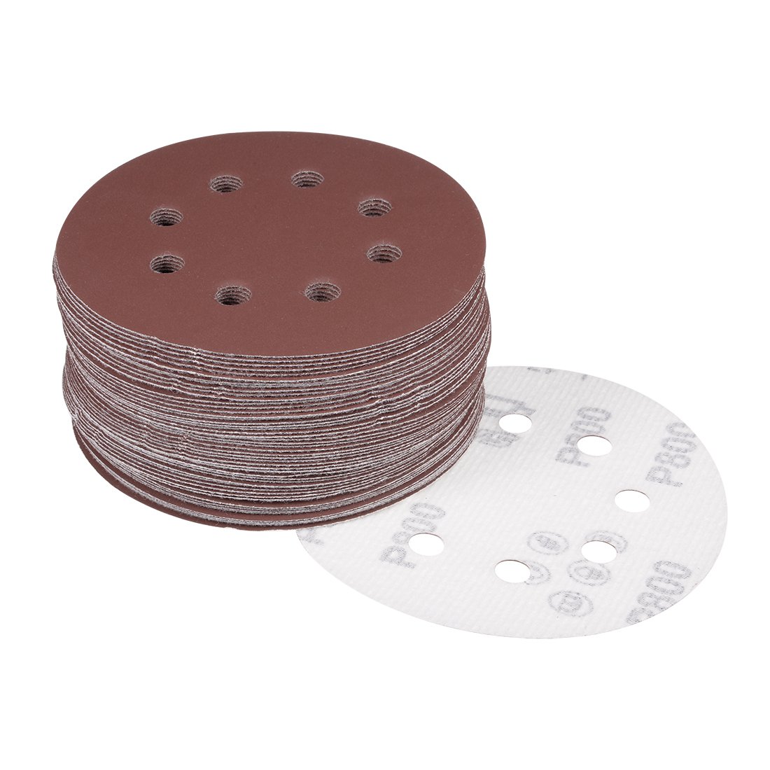 sourcingmap 50Pcs 5 Inch 8 Hole Hook and Loop Sanding Disc 800 Grit Flocking Sandpaper Random Orbital Sander Paper