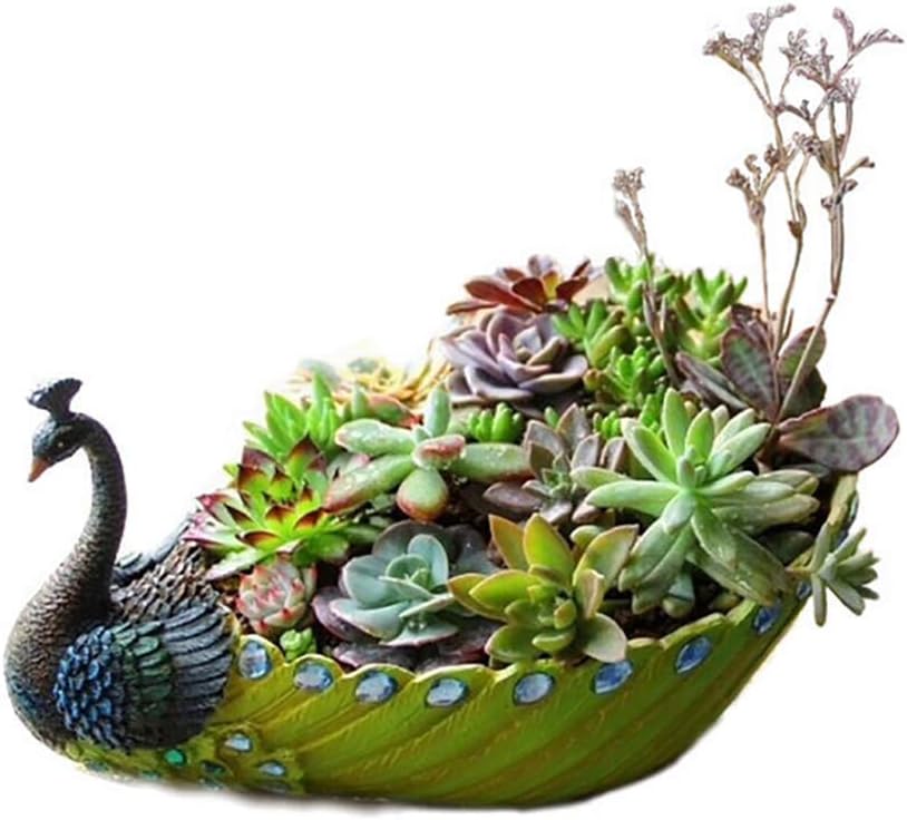J-ouuo Plant Pot Handmade Resin Peacock Succulent Planter Pot Cactus Planter Flower Pot Container Vintage Decorative Succulent Planter Home Desktop Decr
