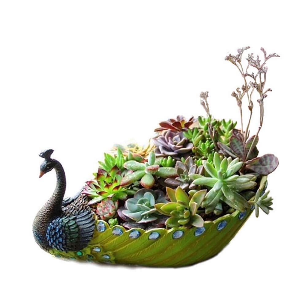 J-ouuo Plant Pot Handmade Resin Peacock Succulent Planter Pot Cactus Planter Flower Pot Container Vintage Decorative Succulent Planter Home Desktop Decr