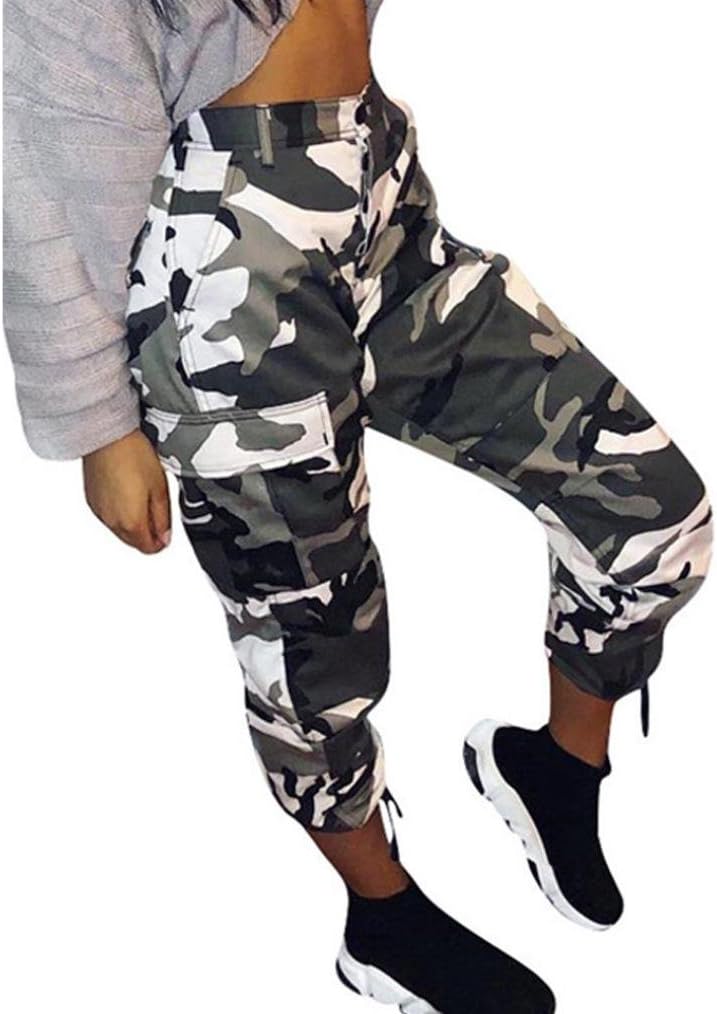 Women's Classic Soft Comfy Drawstring Jogger Pants, Womens Camouflage Pants Camo Hip Hop Rock Trousers