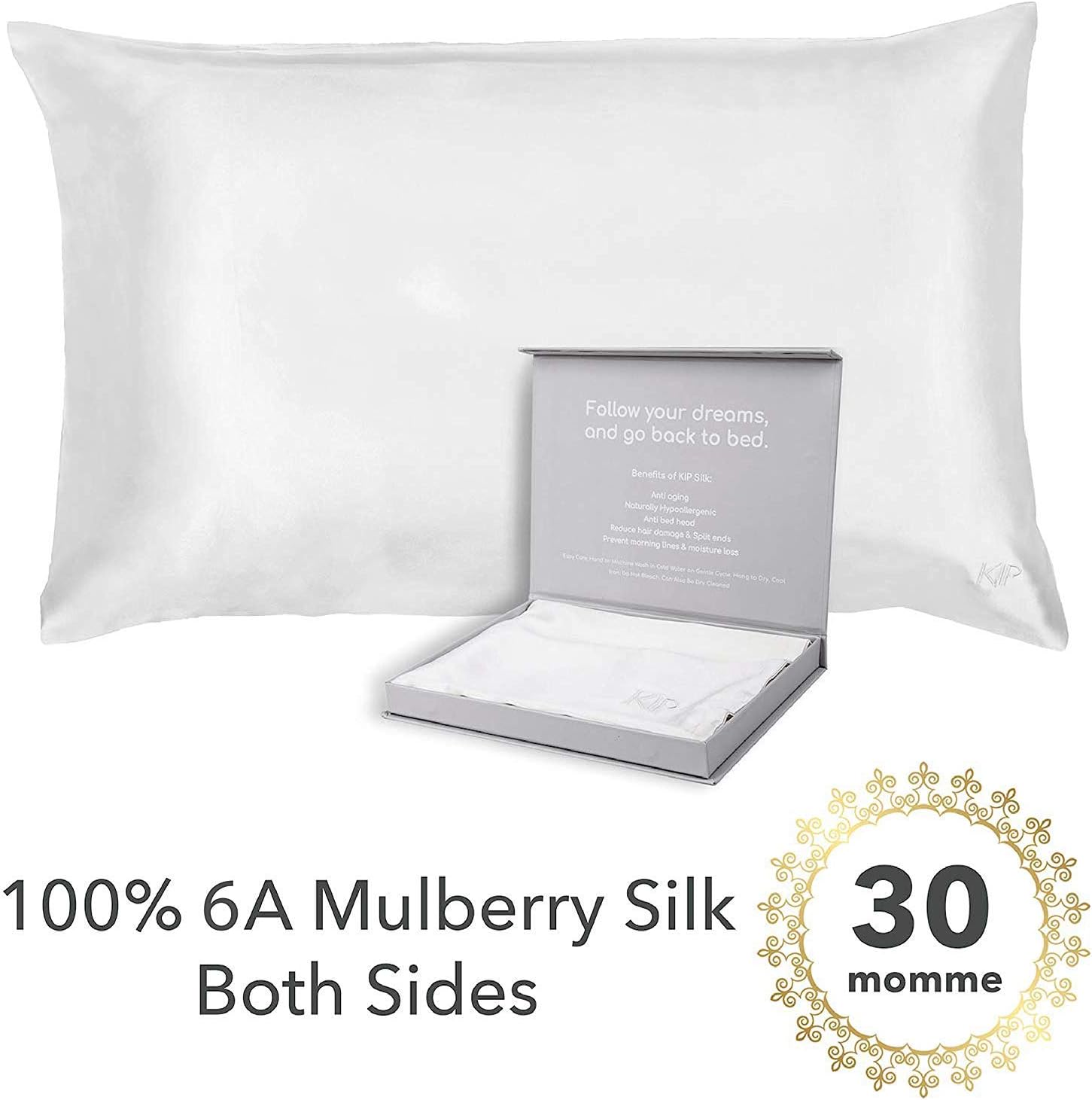 Kip 30 Momme, 100% Natural Luxury Charmeuse Mulberry Silk Pillowcase, Hypoallergenic, Envelope Closure, Natural Undyed Color. Oeko-TEX Certified. (King Size (20