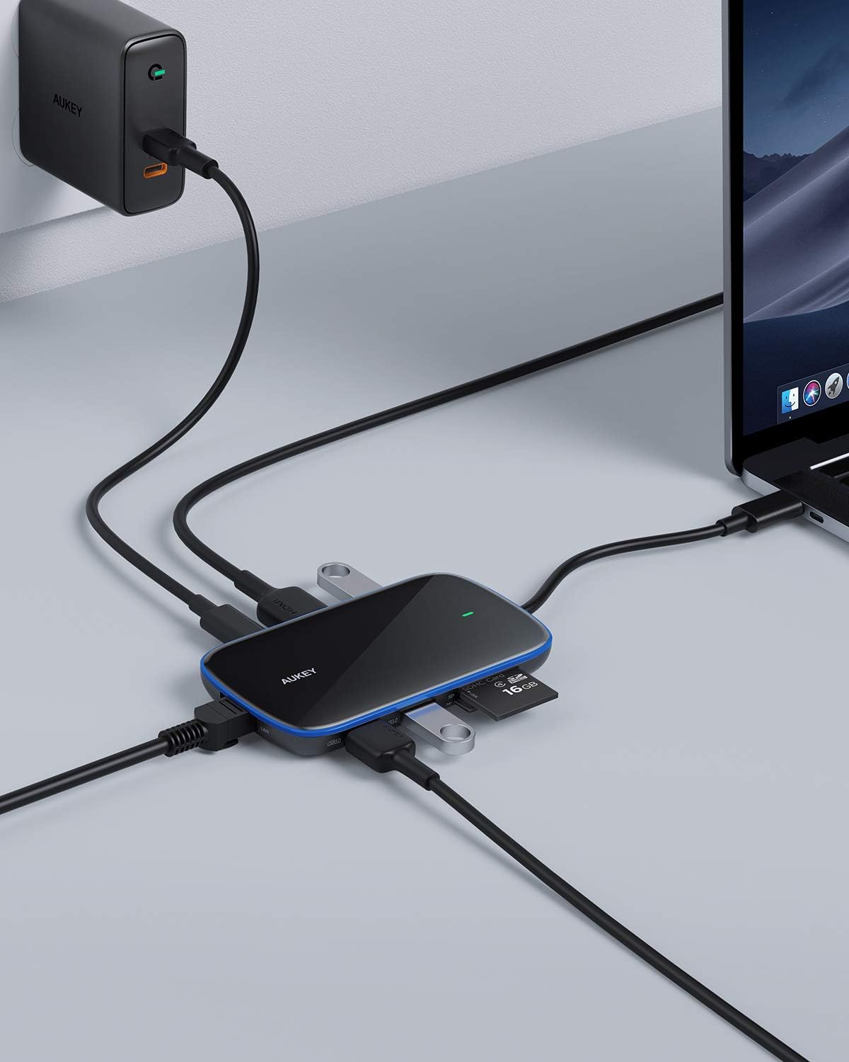 USB C Hub AUKEY 8 in 1 Aluminum-Glass Type C Hub with Ethernet Port,4K USB C to HDMI, 3 USB 3.0 Ports, 100W USB C PD Charging, SD/TF for MacBook, Chromebook and Other USB C Laptops: Computers & Accessories