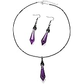 Gothic Bat Earrings Necklace Set for Women Purple Black Red Crystal Gem Bat Jewelry Set Halloween Vampire Bat Necklace Earrings Vintage Gothic Rope Chain Bat Choker Dark Punk Style Halloween Jewelry