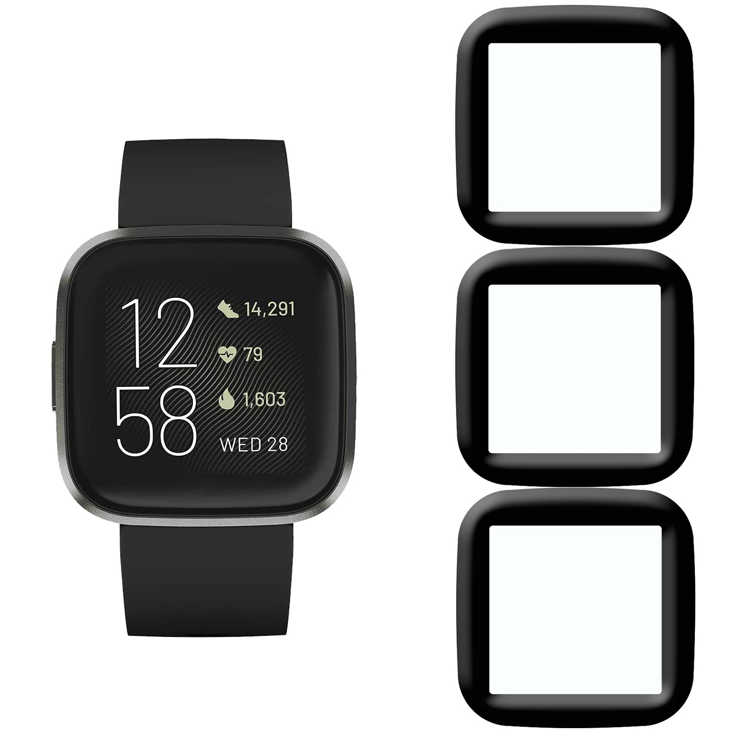 KELOLIN [Pack of 3] Screen Protector for Fitbit Versa 2, 3D Curved Edges, Scratch-Resistant, HD Ultra Shatterproof Flexible Screen Protector Compatible with Fitbit Versa 2