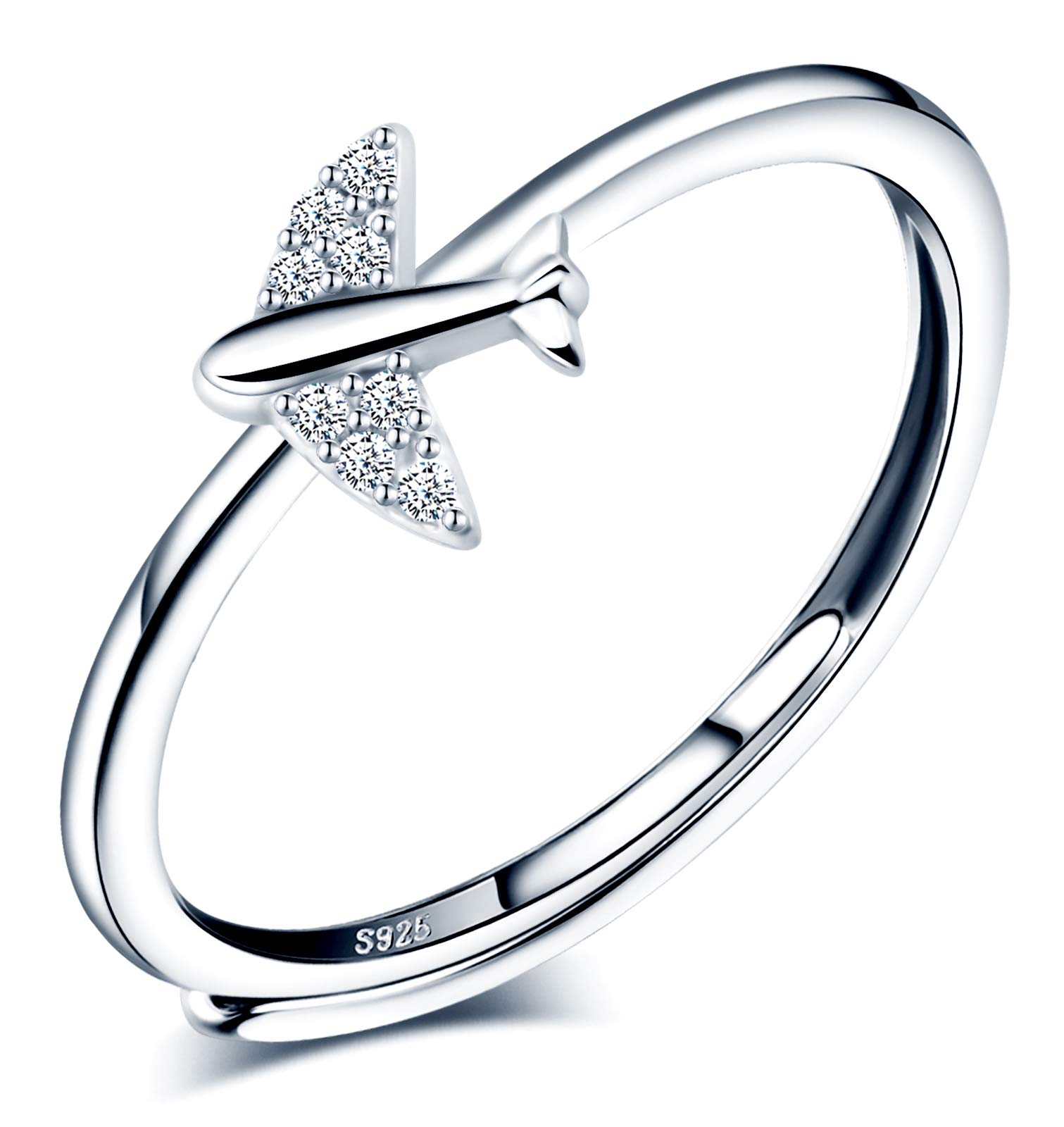 CPSLOVE Women's Girl's Adjustable Ring 925 Sterling Silver Ring Small Plane Inlaid Zircon Open Ring Size Wedding Engagement Ring Suitable Finger Circumference:48.5-57mm