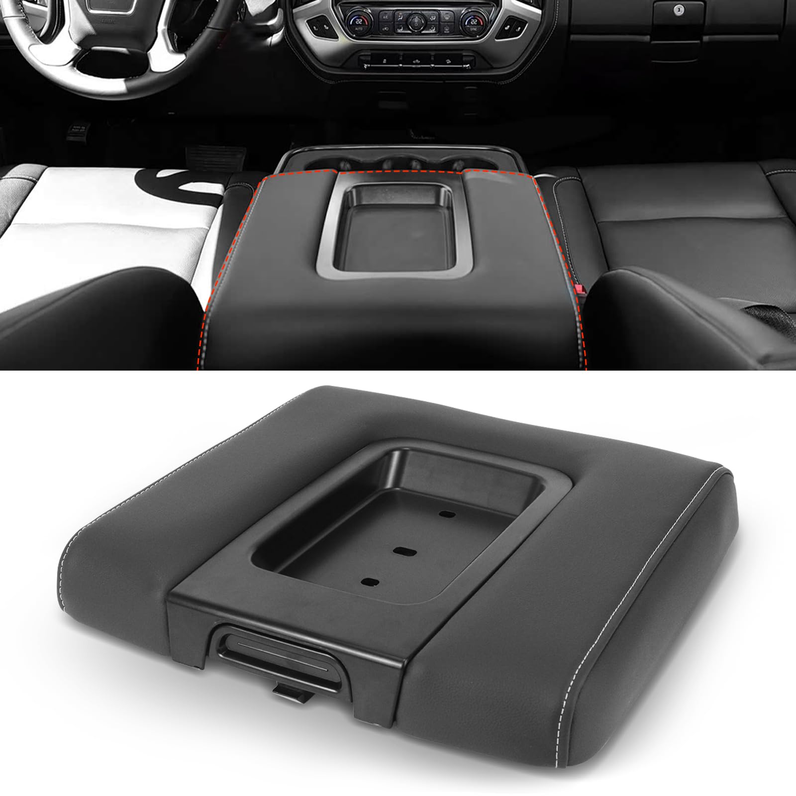 Photo 1 of 22881398 Center Console Armrest Lid Cover, Jet Black, Fits 40/20/40 Split Bench Seat, Compatible with 2014-2019 Chevy Silverado GMC Sierra 1500 2500 HD 3500 HD, 2015-2020 Tahoe Suburban Yukon Escalade