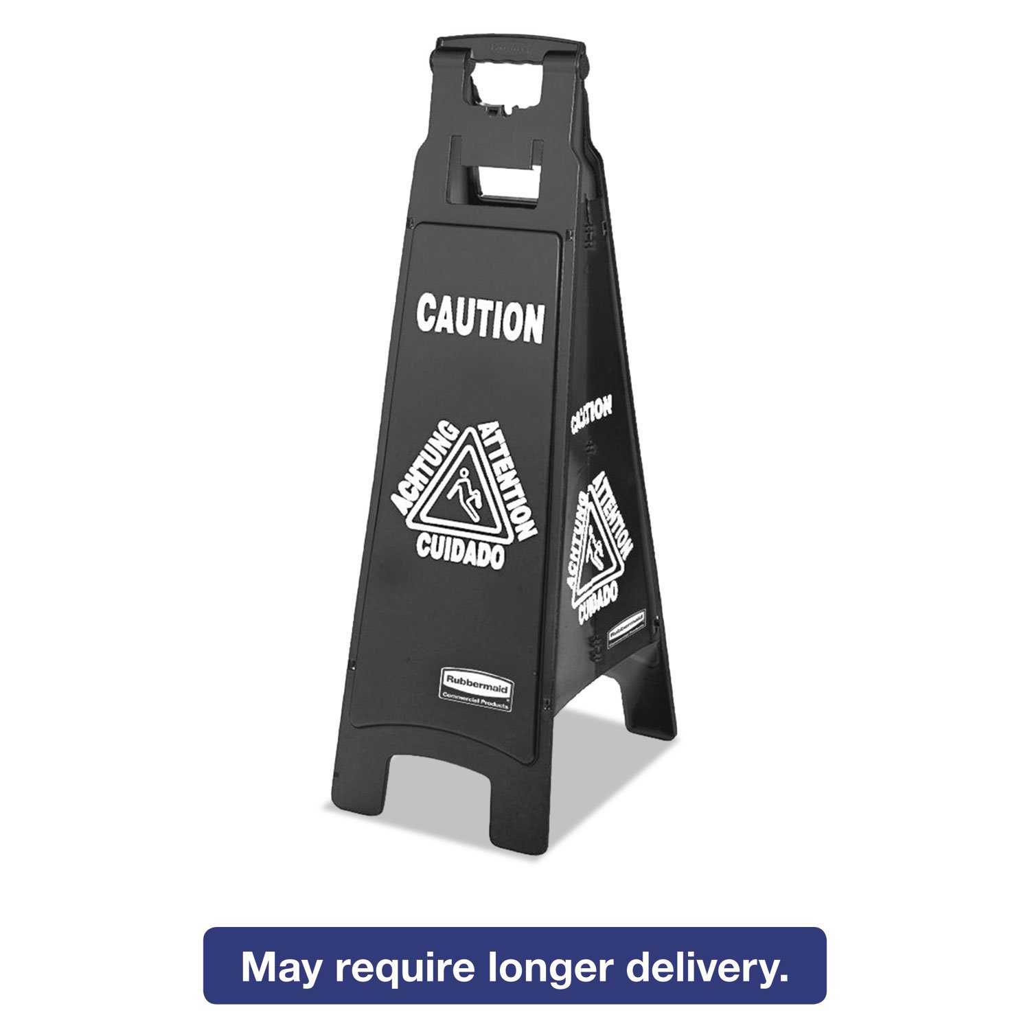 Rubbermaid 1867509 Executive 4-Sided Multi-Lingual Caution Sign, Black/White, 11 9/10 x 38