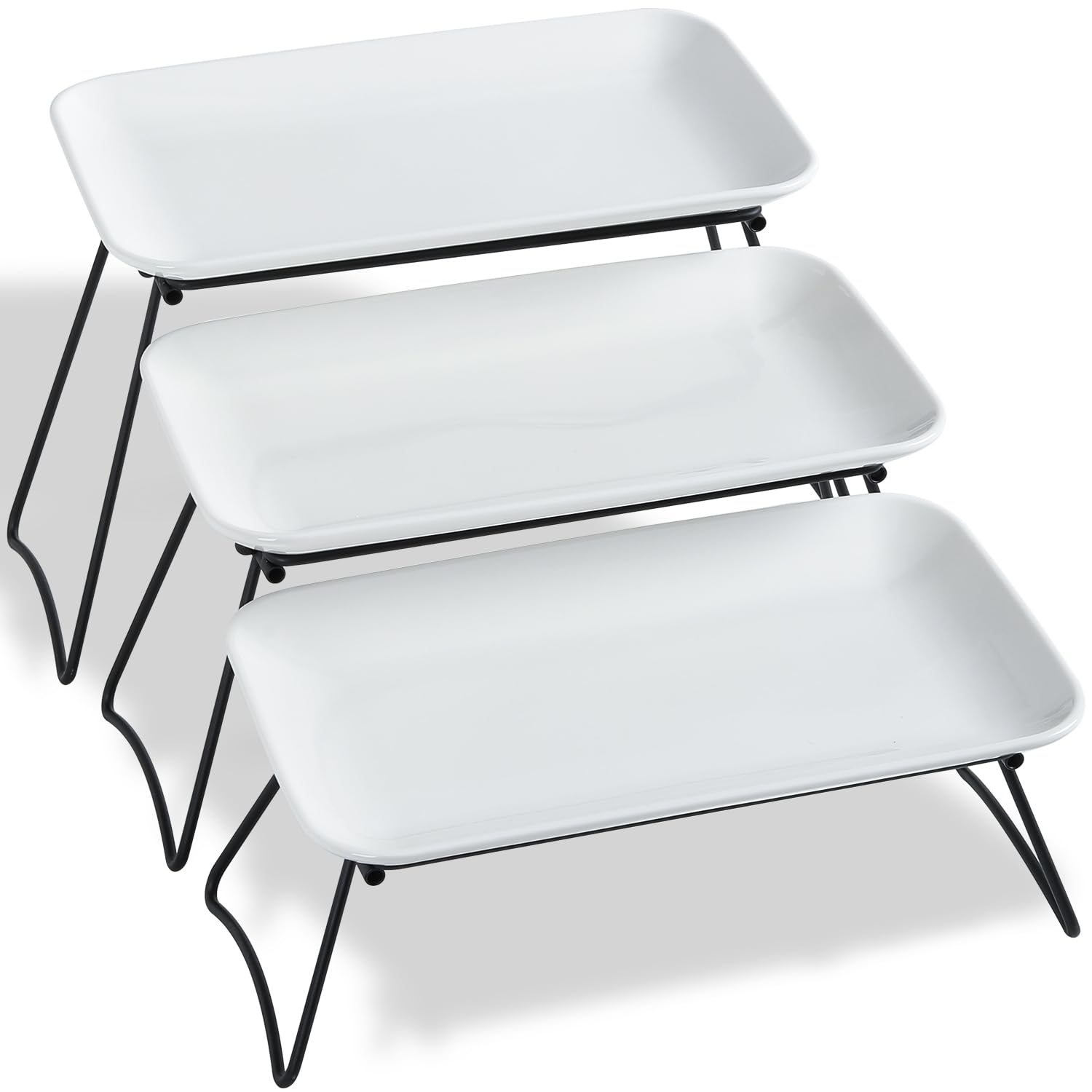 Photo 1 of HAPPY KIT 3 Tier Serving Tray Set and Tiered Tray Stand,12 Inch Widened Porcelain Platters with Freely Combinable Rack,Decor Cupcake Stand for Christmas Party Display,Dessert Trays Collapsible