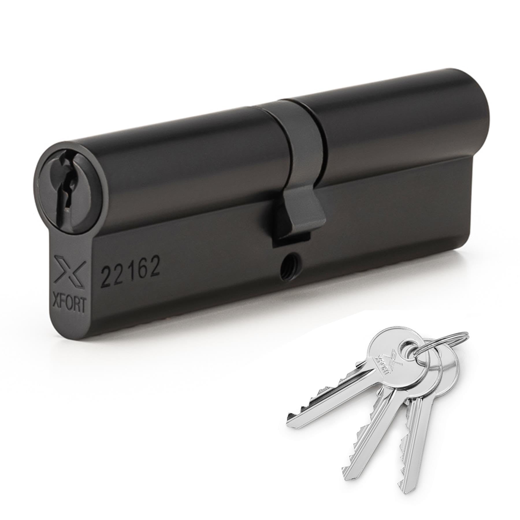 XFORT Matt Black 40/40 Euro Cylinder Lock (80mm), UPVC Door Lock, 6 Pin Cylinder Lock with 3 Keys, PVC Door Lock, Euro Lock Cylinder, Barrel Lock for Front Door or Internal Door