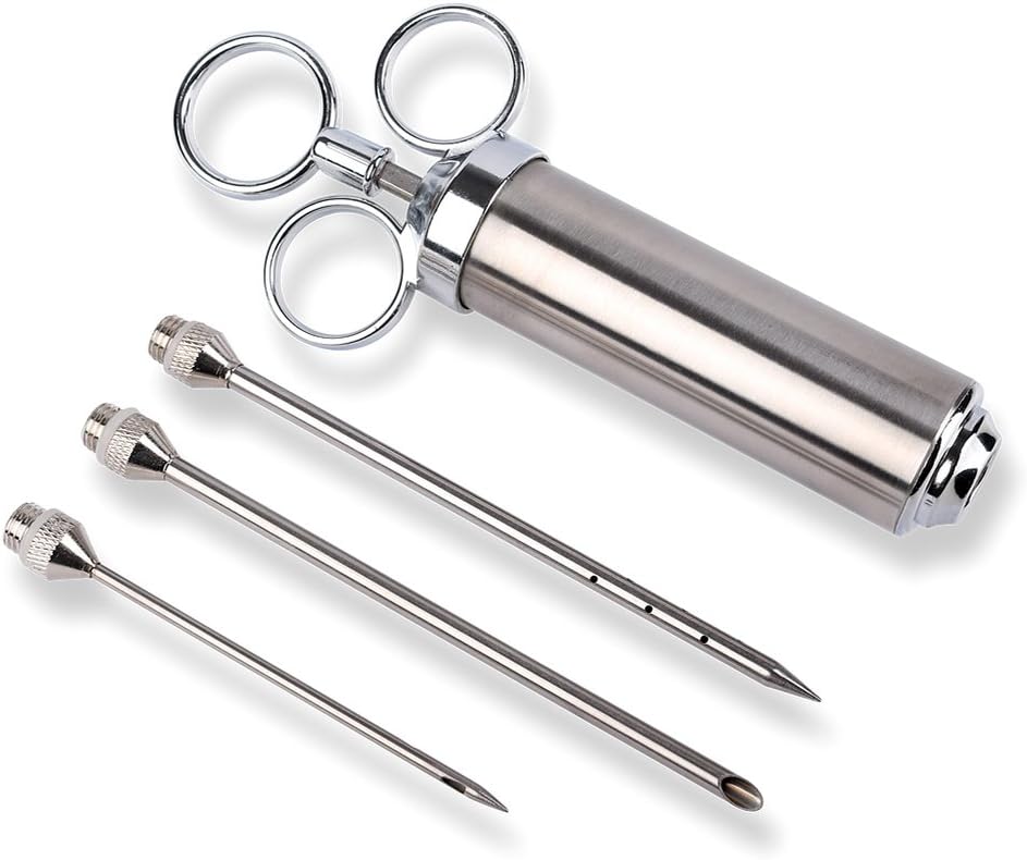 Schramm® Edelstahl Marinierspritze mit verschiedenen Aufsätzen Marinier Spritze Gebäckspritze Beschriften und Verzieren Marinadenspritze Bratenspritze Grillzubehör
