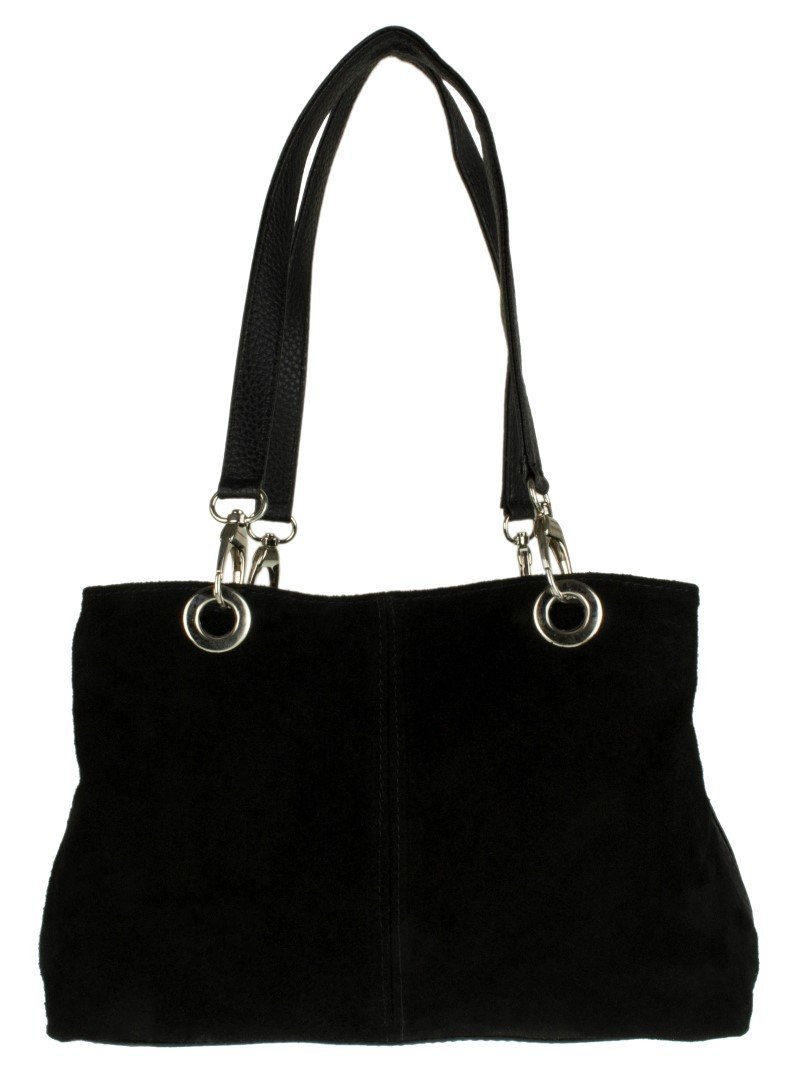Girly HandBags Italian Suede Leather Shoulder Bag - Black(Size: W 30, H 20, D 10 cm (W 12, H 8, D 4 inches))