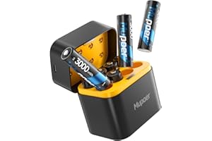 Mupoer Rechargeable AA Batteries Lithium with Charger, 8 Pack 1.5V 3000mWh Double A Batteries Rechargeable, Long Lasting AA Li-ion Battery with Integrated Charging Storage Box - Blue