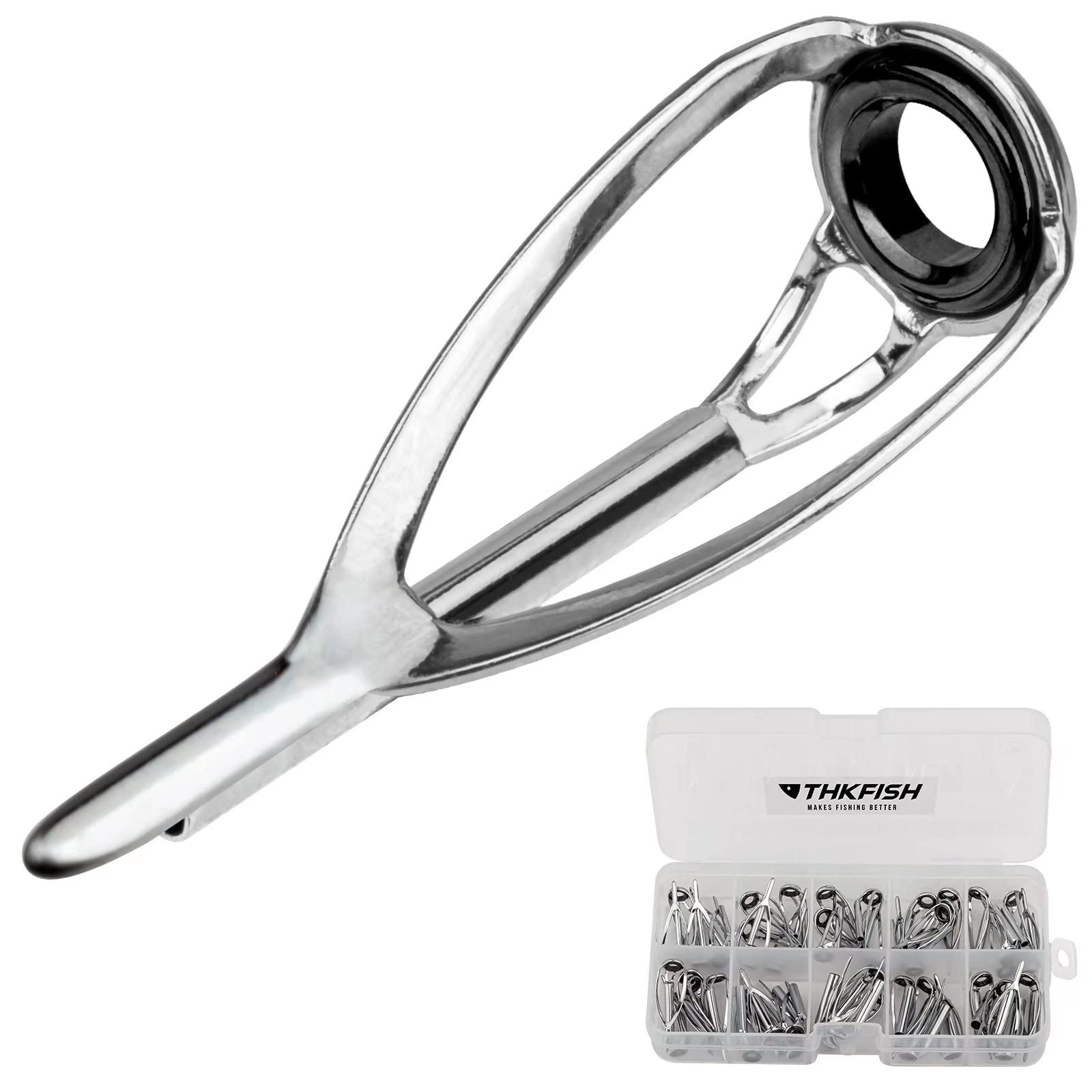 THKFISH Rod Tip Repair Kit 50pcs Rod Tips Fishing Rod Tips Replacement Kit Pole Tip Repair Kit with Box 10 Sizes B-SILVER