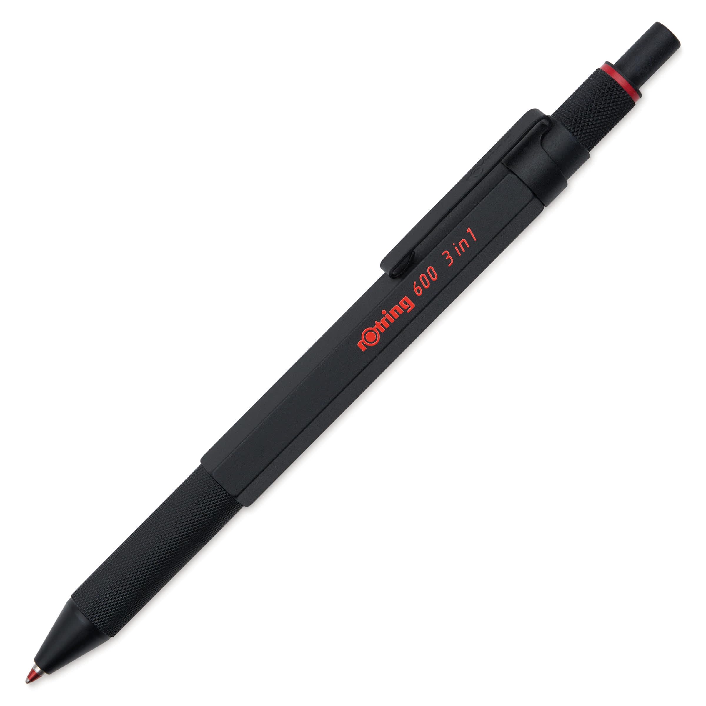 rOtring 600 3-in-1 Multicolour Pen and Mechanical Pencil | Black & Red Ballpoint Pen Tips | 1 Mechanical Pencil Tip (0.5mm) | Black Barrel