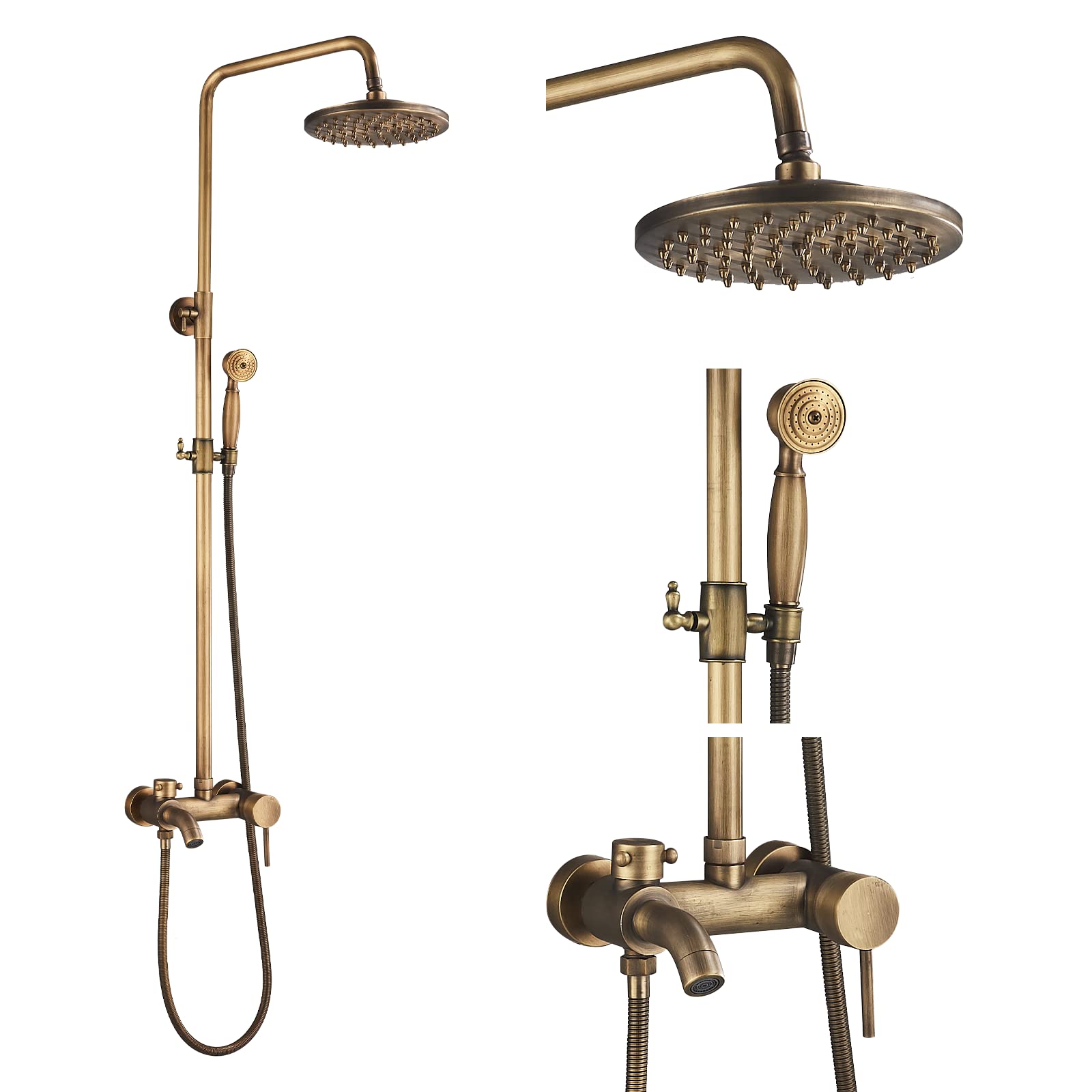 Rozin Rain Shower System Retro Shower Set with Hand Shower Bath Spout Antique Brass Shower System Height Adjustable 90 ~ 135 cm