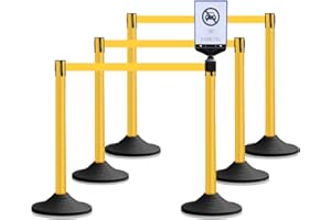 VILBLE 10 ft Crowd Control Stanchion Set, Crowd Control Barrier, Stanchions with Retractable Belts & Base, Retractable Stanchions, Queue Management Stanchion (6 Pole) (Yellow)