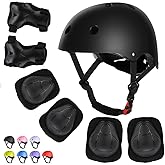 WayEee Kids Bike Helmet Set Knee Pads Adjustable Protective Gear, 3-14 Age | 7pcs skateboard set with knee pads elbow pads wrist guards double size sport cycling bike roller skating scooter boys girls