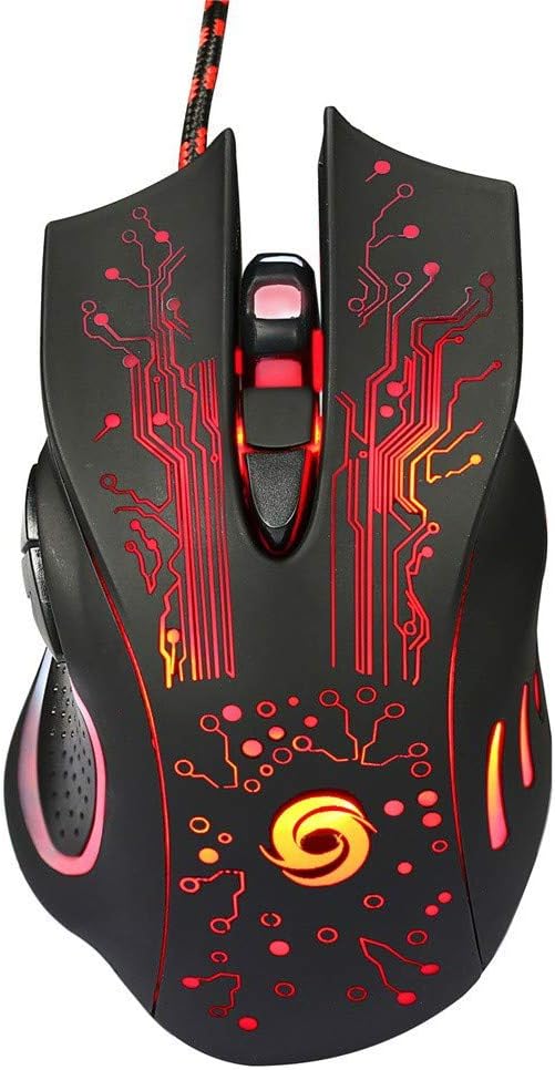 Gaming Mouse, Ergonomic Wired Gaming Mice 5 Level DPI 3200, RGB LED Breathing Light for Laptop PC Notebook Computer Games & Work -Black