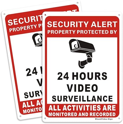 2pcs Signe Anglais Panneaux De Signalisation Pour Signalisation Panneaux De Signalisation Suspendus 24 Heures De Video Surveillance Toutes Les Activites Surveillees Et Enregistrees Amazon Fr Bricolage
